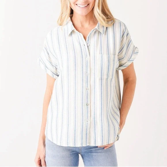 Faherty Avery white and blue striped short sleeves shirt - Picture 2 of 7